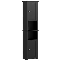 HOMCOM Tall Bathroom Storage Cabinet with Adjustable Shelves - Black-Elegant design, suitable for bathroom, kitchen, and more    