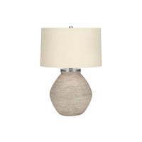 Monarch Specialties 25" H Contemporary Table Lamp - Cream Concrete / Beige Shade-Bring some warmth and brightness to your home with this stylish 25"h contemporary table lamp in an elegant jar shape base with a cream concrete texture of fine lined ridges, topped with an beige linen drum shade and round silver finial