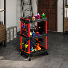HOMCOM 3-Tier Rolling Tool Cart with Wheels - Black/Red-Plastic construction ensures lightweight durability