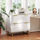 HOMCOM 2 Drawer File Cabinet with Adjustable Rails for Letter/A4/Legal Size Files - High Gloss White-Top surface supports a printer, scanner, or decorative items