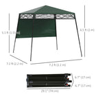 Outsunny 7 ft W x 7 ft L Garden Foldable Pop Up Gazebo Tent - Green & Black-Side wall can be fixed by hook & loop