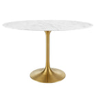 Modway Lippa 48" Oval Faux Marble Dining Table - Gold White-	Modern Dining Table