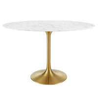 Modway Lippa 48" Oval Faux Marble Dining Table - Gold White-	Modern Dining Table