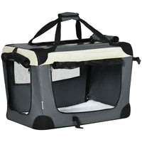 PawHut 24" Foldable Pet Carrier with Removable Mat - Grey-Suitable for cats and miniature dogs