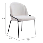 Zuo Jambi Dining Chair - Ivory - Set of 2-Dimensions: 23.6" L x 22.0" W x 32.3" H