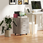 Vinsetto 3-Drawer Letter/A4 Filing Cabinet with Lock & Wheels - Grey Wood Grain-A side lock and 2 keys keep paperwork safe in all drawers

