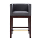 Manhattan Comfort Kingsley 21" Mid-Century Modern Faux Leather Upholstered Counter Stool - Grey and Dark Walnut-Square Tight Back and Arm Design
