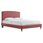 Modway Alessi Performance Velvet Queen Platform Bed with Wood Legs and Gold Metal Sleeves - Dusty Rose-Performance Velvet Upholstery