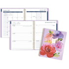 Mead 2027 Large Weekly/ Monthly Planner - 11-¼" H x 9" W - Purple Rosettes - Bilingual-Twin coil binding