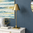 Hudson&Canal Clement 28" Tall Table Lamp with Metal Shade - Brass/Brass-Handcrafted brass finish is applied to the sleek metal base