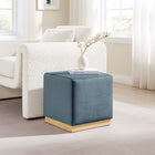 Modway Tilden 17" Square Performance Velvet Upholstered Ottoman - Cadet Blue/Natural-Rubberwood Plinth Base