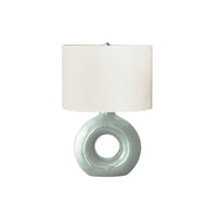 Monarch Specialties 24" H Contemporary Table Lamp - Green Ceramic / Ivory / Cream Shade-A contemporary and stylish 24"H table lamp featuring a trendy, donut-shaped, light green ceramic base topped with an oval, ivory fabric shade and a round silver metal finial