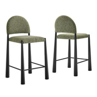 Modway Hayley Upholstered Fabric Counter Stools 2-Piece Set - Black/Leaf-Set of Two Counter Stools