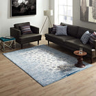 Modway Chiara Distressed Floral Lattice Contemporary Area Rug - 8 ft W x 10 ft L - Moroccan Blue/Ivory-Tight Low Pile Weave