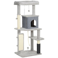 PawHut 52" Cat Tree with Scratching Posts, Bed and Condo - Light Grey-Activity play center keeps cats entertained and active 
