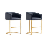Manhattan Comfort Louvre 20" Mid-Century Modern Leatherette Upholstered Counter Stool - Black and Titanium Gold - 2 Pack-Mid-Century Modern Counter Stool with Backrest Perfect for Bar and Kitchen Use