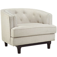 Modway Coast Upholstered Fabric Armchair - Beige-Rubberwood Walnut Stained Legs