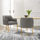Manhattan Comfort Raya 25.2" Modern Leatherette Upholstered Dining Armchair - Taupe - Set of 2-Frame Made Of High Quality Elm Wood Stainless Steel Gold Legs