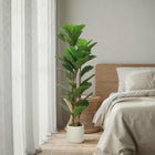 HOMCOM 4' Faux Fiddle Leaf Fig Tree - Green-Material: PEVA, Wood, Cement, PP 