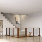 PawHut Wooden Freestanding Pet Gate with 6 Panels and 2 Support Feet - Coffee-2 Support feet to ensure superior stability 