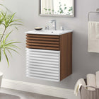 Modway Render 18" Wall-Mount Bathroom Vanity - White/Walnut/White-Walnut Grain Vanity