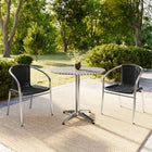 31.5'' Round Aluminum Indoor-Outdoor Table with 2 Black Rattan Chairs (TLH-ALUM-32RD-020BKCHR2-GG)-Metal