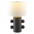 Hudson&Canal Jurrah 20" Tall Ceramic Table Lamp with Fabric Shade - Matte Black/White-Paired with a white drum fabric shade
