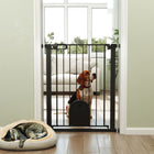 PawHut 30"-32" Extra Wide Pet Gate Barrier with Small Door - 35"H - Black-Comes with the bottom locking block, it enhances the stability