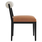 Modway Kai Boucle and Vegan Leather Dining Chair 2-Piece Set - Pearl/Tan/Black-No Assembly Required
