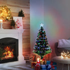 HOMCOM 4' Pre-Lit Artificial Evergreen Christmas Tree with LED and Optical Fiber - Green with White Tips-A star topper is attached to the tree adding a festival glow to your home 