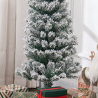 HOMCOM 5' Snow-Flocked Pencil Artifical Christmas Tree - Green-Detachable, foldable base for easy storage 