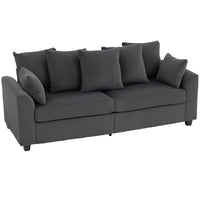 HOMCOM Corduroy 3 Seater Sofa Couch with 8 Removable Pillows - Dark Grey-Freely arrange multiple back cushions to suit your comfort and style