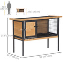 PawHut Elevated Rabbit Hutch with Tray and Openable Roof - Natural/Black-Solid fir wood frame with a tilted asphalt roof make it suitable for outdoor use 