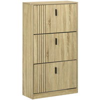 HOMCOM Shoe Storage Cabinet with 3 Flip Drawers for 18 Pairs - Oak-Compact design, suitable for small entryways or any narrow places