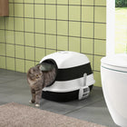 PawHut Covered High Sided Cat Litter Box with Lid - Black-A litter grate, which stops cats from tracking litter around the house 