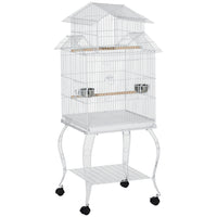 PawHut 53" H Large Bird Cage with Detachable Rolling Stand and Storage Shelf - White-A large front doors and two food doors for easy access 