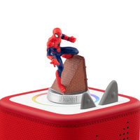 tonies Marvel Spider-Man Tonie Figurine-Tracklist: 1. Spider-Man: The Story of Spider-Man 2. Spider-Man: Shock and Awe 3. Spider-Man: Attack of the Portal Crashers Total Run Time: Approx. 56 minutes