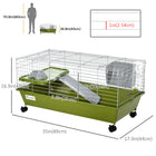 PawHut 35" L Rolling Small Animal Cage with Food Dish, Water Bottle and Hay Feeder - Green-With large front door and top door for easy access to the inside of the small animal enclosure 