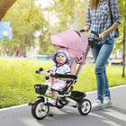 Qaba 6-in-1 Toddler Tricycle with Parent Push Handle and Cupholder - Pink-Rotatable baby seat for easy parent supervision while strolling 