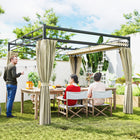 Outsunny Outdoor Gazebo Retractable Pergola Canopy with Curtains - 10' x 10' - Beige-PA-coated canopy offers UPF30+ protection from sun 