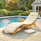 Outsunny Folding Chaise Lounge Chair Outdoor - Acacia Wood - Cream White-Fully foldable design enhances portability and storage convenience