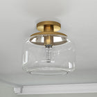 Hudson&Canal Tatum 11" Wide Semi Flush Mount with Glass Shade - Brushed Brass/Clear-Handcrafted brushed brass finish is applied to the metal base