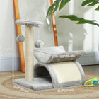PawHut 17" Small Cat Tree with Rotatable Top Pole - Light Grey-Maximize fun with scratching board, top rotatable pole and two dangling pom-pom balls 