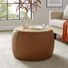 Modway Perla Round Vegan Leather Storage Ottoman - Tan-Vegan Leather Upholstery