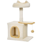 PawHut 28" Cat Tree Tower with Plush Top Bed - Beige/Yellow-Features a condo, perch, and platform, suitable for 1-2 cats 