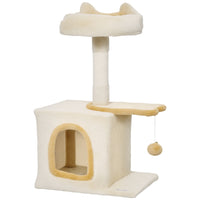 PawHut 28" Cat Tree Tower with Plush Top Bed - Beige/Yellow-Features a condo, perch, and platform, suitable for 1-2 cats 