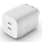 Belkin BoostCharge Pro 65W Dual USB-C GaN Wall Charger-SIMULTANEOUS CHARGING: Compared to other chargers with only one charging port, this charger has 2x USB-C ports to access up to 65W when using a single USB-C port or 45W + 20W when using both ports. Charge your MacBook, smartphone, and more simultaneously