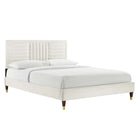 Modway Sofia Channel Tufted Performance Velvet Full Platform Bed with Wood Legs and Gold Metal Sleeves - White-Stain-Resistant Performance Velvet