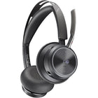 HP Poly Voyager Focus 2 Microsoft Teams Certified USB-C-C Headset with USB-C/A Adapter and Charging Stand-An easy-to-use headset with smart sensors for answering/muting calls and playing/pausing music. The intelligent microphone boom automatically maintains left and right audio no matter which side the headset is worn on.