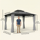 Outsunny 10 ft W x 12 ft L Double Roof Hardtop Gazebo with Nettings Curtains - Grey-Double-vented roof helps circulate air